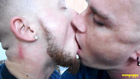 Two Hunks Slurps Each Others Tongue In An Intense Kiss