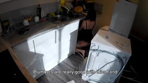 Horny&#x1F975; wife flirts with plumber in the kitchen while hubby&#x2019;s away