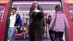 Do You Believe in God? Futa Nun inviting Busty Luna to Join in Futanari Faith Church on Train