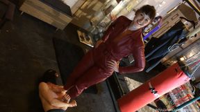 Goddess Vivienne l'Amour - Bare Feet Trampling in Red Leather Catsuit