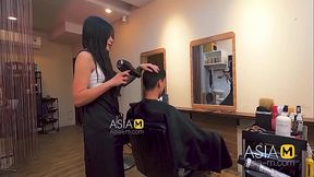 A Chinese model with big tits and a big ass gets her pussy licked in an