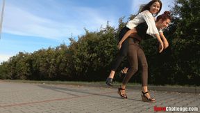 Lifted by Desire: Barbara and Michelle’s Playful Carrying in the Parking Lot (FullHD quality)