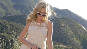 Beautiful blonde teen Elena fingering her perfect pussy outdoor