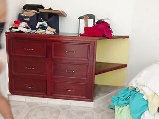 Bulky wife in her recent apartment in underclothes