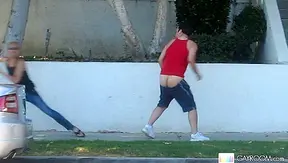 Horny Stud Teases with Sidewalk Booty Flash