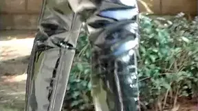 Pushing poles and dicks in both her holes