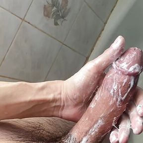 Shower jerk off with slow cumshot