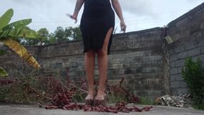 How I enjoy crushing, stomping, and crushing with my huge high heels while completely naked