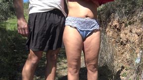 real stepmother lets perverted stepson dry hump her hairy pussy in public