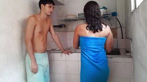 My Latina Brunette Stepsister Was Washing Her Stepbrother's Clothes Naked and He Ends up Fucking Her