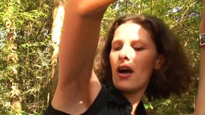 Threesome sex with skinny MILF in wood