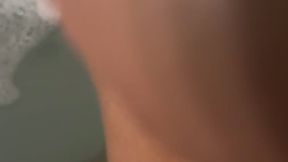 Bath time, toes in soap suds, shaving legs, bathing my body, titties washing