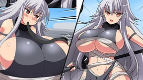 Shino's huge boobs grow as she dominates mad cow scientist