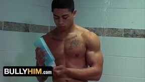 Geek Twink 18+ Takes It Raw in the Shower – Campus Bully Claims His Ass