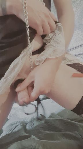 Crossdresser Nicole likes &#039;sounding&#039; his cock