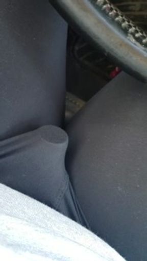 Driving around, vibrator in leggings, getting off!