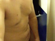 Jacking off at work in the wide open public shower stall
