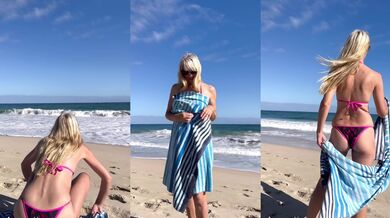 Outdoor beach mature MILF bikini tease