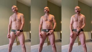 Watch this guy with a huge uncut cock break his balls and scrotum in a wild solo jerk off session