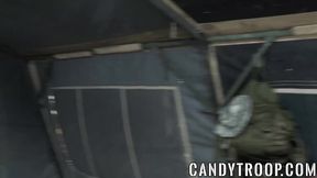 Military morning drill includes bareback sex and blowjobs