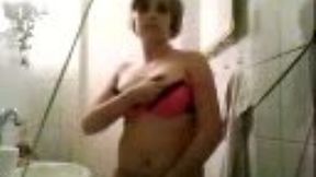 My German girlfriend takes off her clothes in the shower