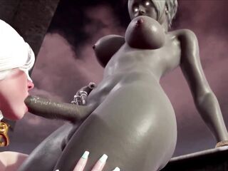 Hawt futanari on futanari dream - animation black dickgirl screws dickgirl with large booty in anal and cum inside