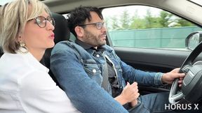 Busty Blonde MILF Didine Fucked in the Car by Her Driver