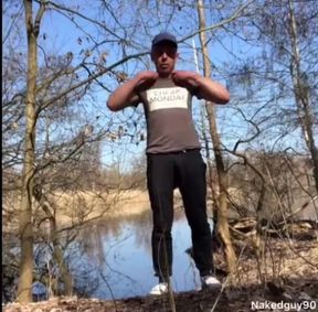 Naked Guy Shooting His Cum at the Lake