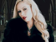 Big Titted Blonde Smoking Topless in Fur Coat