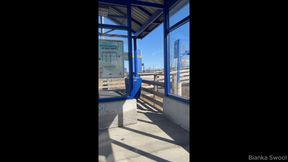 Sucking this stranger at the train stop next to people