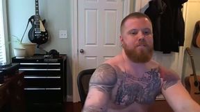 Ginger Inked Muscle Hairy man Shoots a load