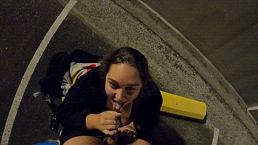 Desperate horny slut Katja Miyatovich sucks cock in public gets CAUGHT and still swallows