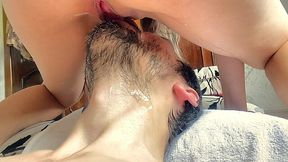 Horny chick gets her pussy licked by a skillful husband who drinks her piss in a close up vid