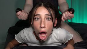 Slutty influencer Alison's deepthroat facial flogging