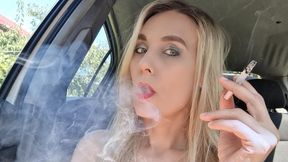 Smoking a cigarette in car