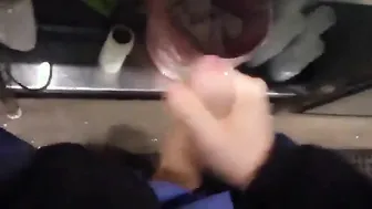 Bartender Jerks Off Behind the Counter at Work