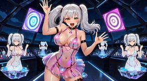 Silver-haired Cyber Vixen Dome Toy Runway - Holo Orbs, Alien Straps & Massive Squirt