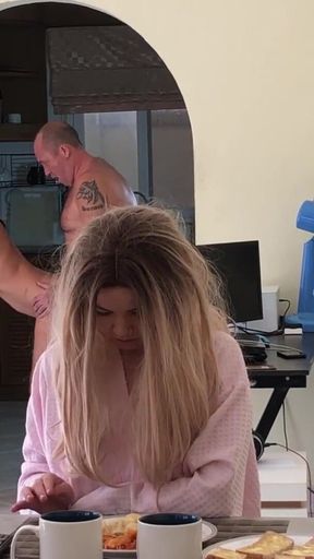 Memorable moment from &quot;Almost caught cheating! Naughty stepdaughter hid in the fridge and seduced Stepdad&quot;