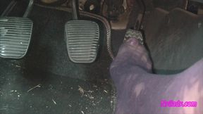 Nyllady's Footjob to Gearshift and Wheel in Patterned Pantyhose