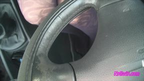 Nyllady's Footjob to Gearshift and Wheel in Patterned Pantyhose