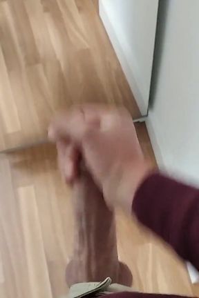 Amateur Man Jerking Big Cock Very Hard and Venous Before Meeting at Work