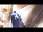 制服コス日本女性のフェラチオで制服にぶっかける
