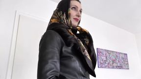 Satin Headscarf Fashion Show, Satin Headscarf and Leather Jacket, JOI Lady Victoria Valente