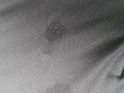 Quick cum on shiny tracksuit - showing cum mess on tracksuit