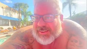 ejaculates secretly under his lounge chair at the country club pool