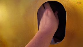 Huge thick cock shoots a massive load of cum at the golden gloryhole