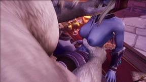 Werewolf fucks Night Elf on a table