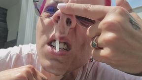 Messy Snot Play – Blowing Thick Snot All Over My Face & Playing With It In My Hands