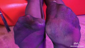 Fawning at Mistress Feet High Heel Boots and Nylon Feet Into Your Face - 2
