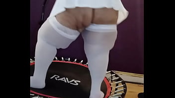 Fat ass in white on a trampoline
